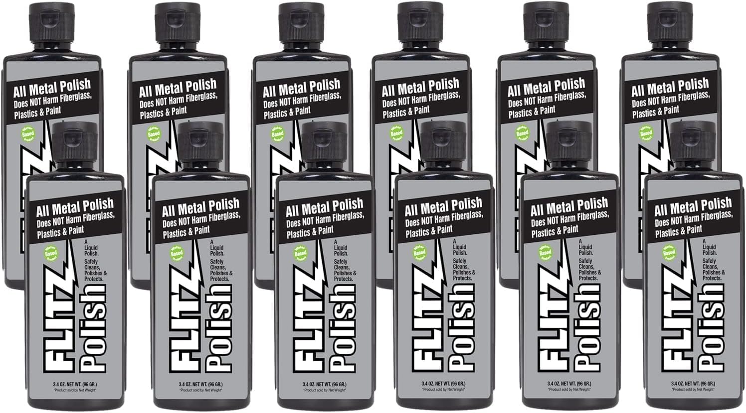 Flitz Multi Purpose Metal Polish Liquid - 3.4oz Bottle of USA-Made Tarnish Remover - For Aluminum, Chrome, Brass, Nickel, Silver - Non-Abrasive Metal Cleaner and Polish, Restorer (12 Pack)