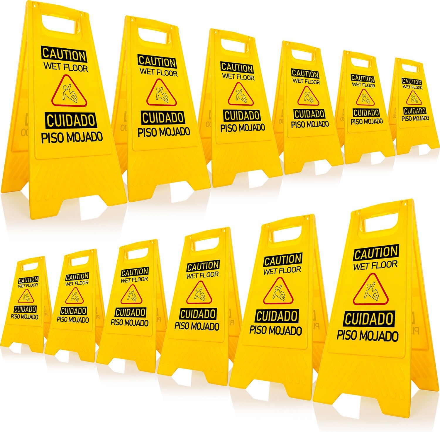 12-Pack Bilingual Caution Wet Floor Signs, A-Frame Double-Sided Warning Signs for Indoor & Outdoor Commercial Use, Foldable & Sturdy for Kitchen, Pool, Hotel and Workplace Safety