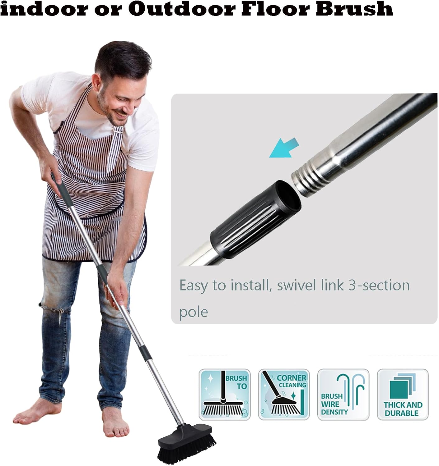 Push Broom Brush Stiff Bristles Floor Cleaning Brush Multi-Purpose Scrubber Brushes for Bathroom Bathtub Tile Floor Deck Patio