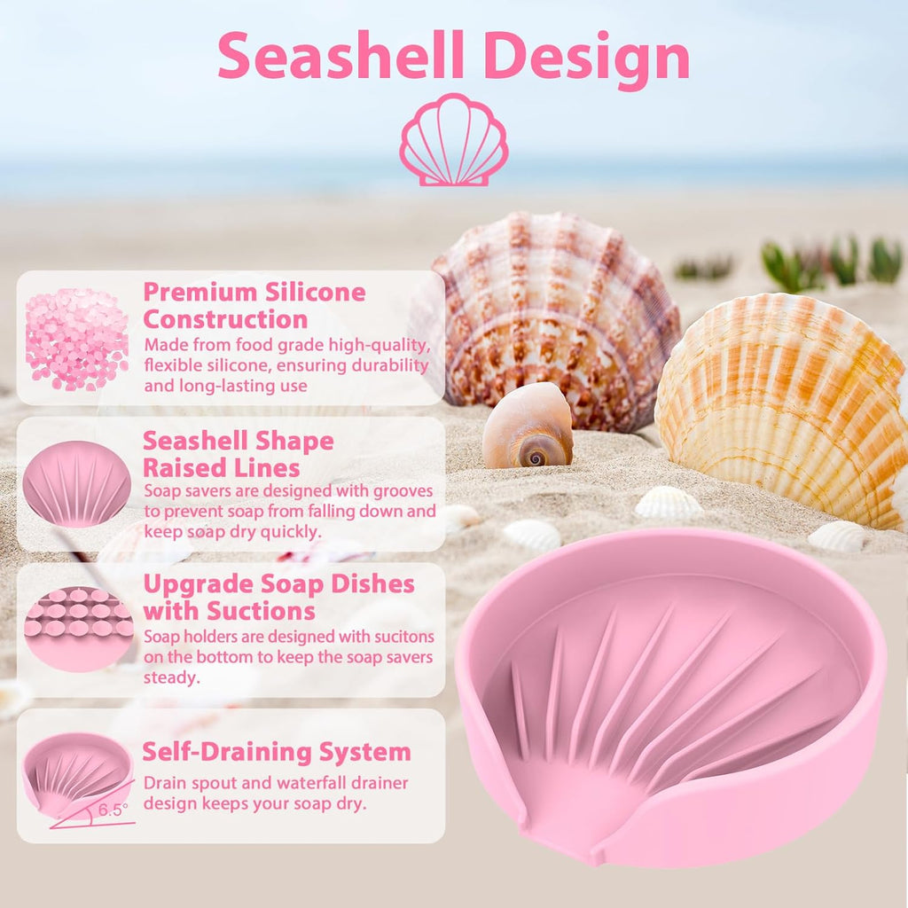 Self Draining Soap Dish, Silicone Suction Cup Soap Holder Tray Savers Container Sponge Holder for Bar Bathroom Shower Kitchen Sink, Can Extend Soap Life (2, Pink)