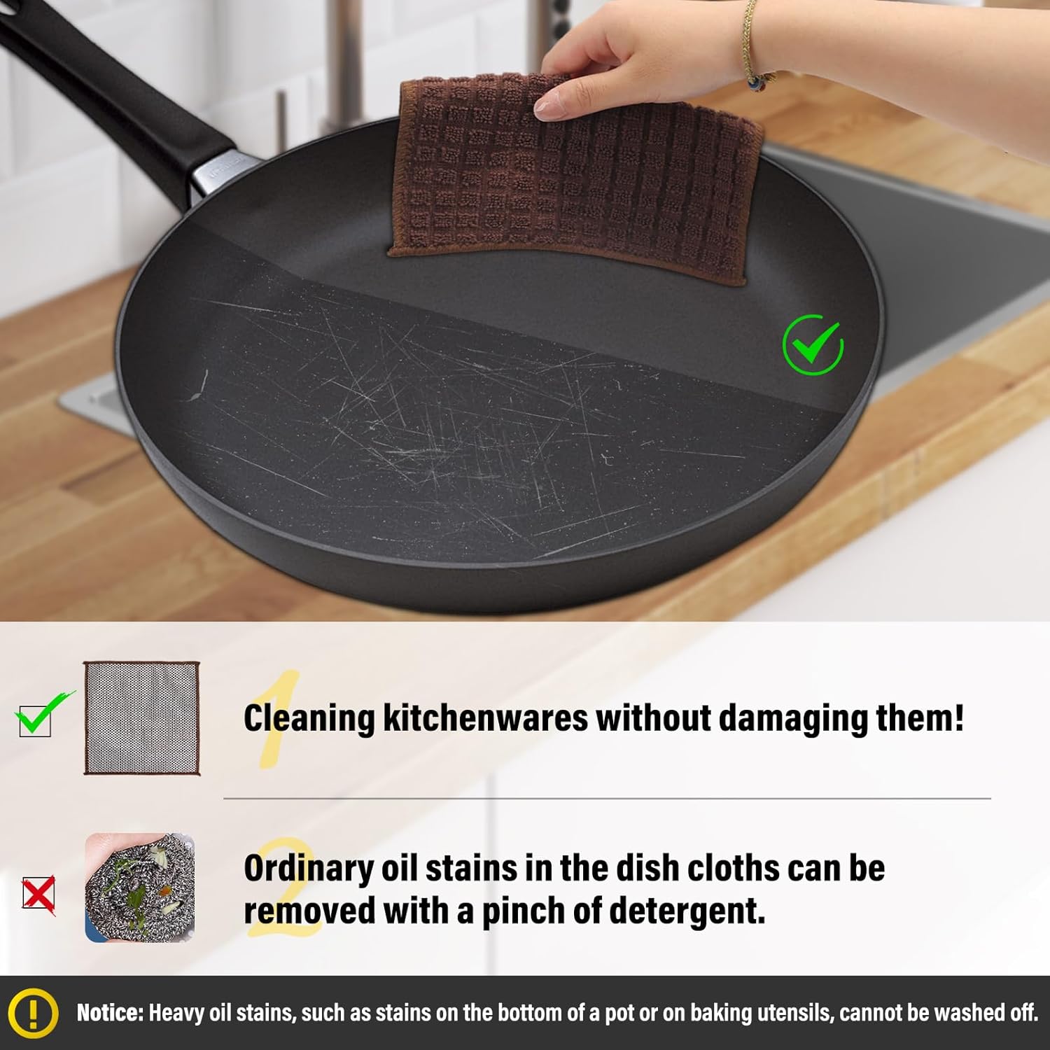 Dish Cloths for Washing Dishes 8 Pack Multipurpose Wire Miracle Cleaning Coths Non-Scratch Wire Dishwashing Rag Lint Free Microfiber Cleaning Cloth for Kitchen Windows (Brown)