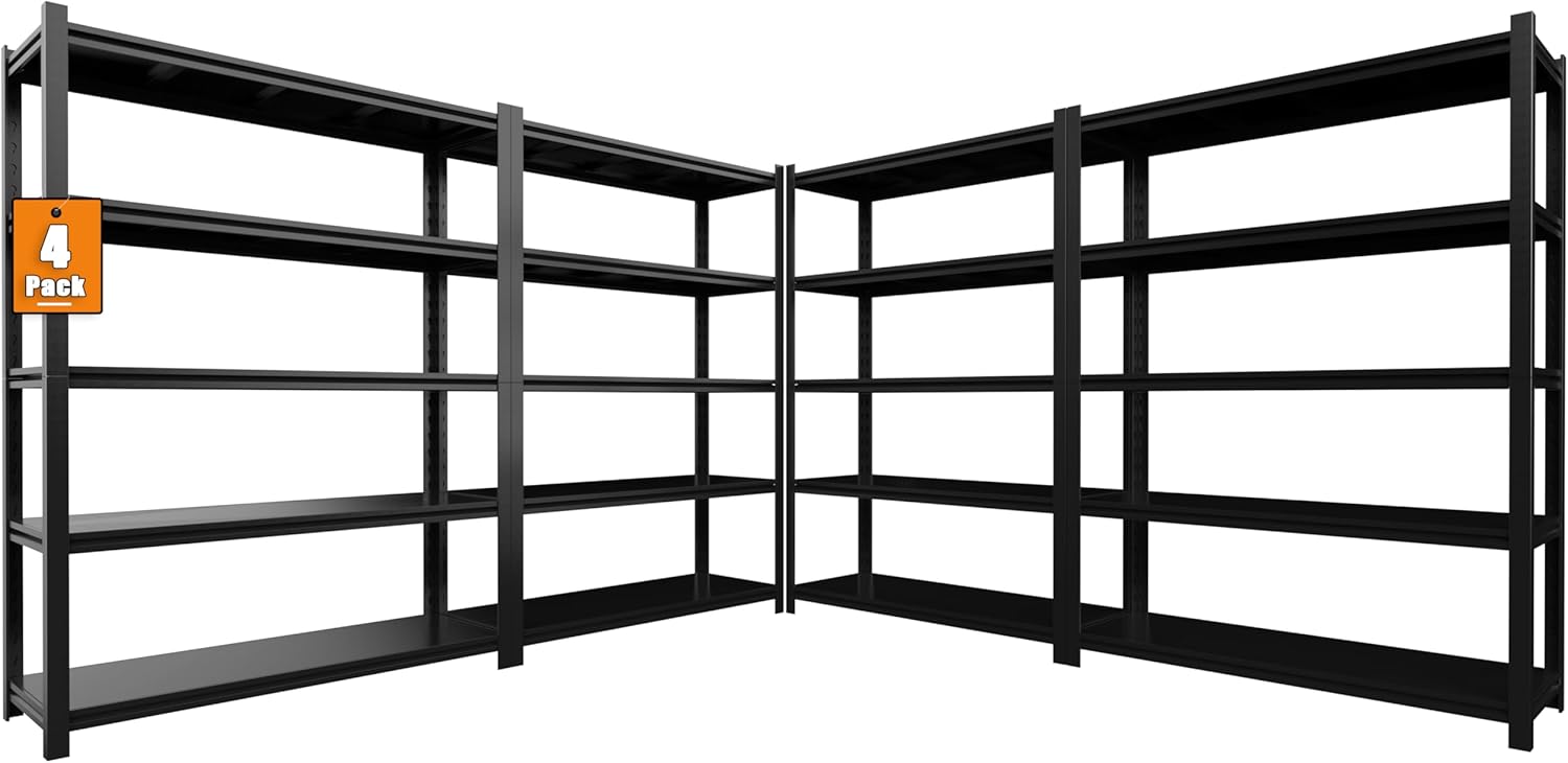 84“H Garage Shelving Heavy Duty Storage Shelves 3000 LBS Adjustable 5 Tier Metal Shelving Uints and Storage for Garage, Warehouse, Commercial, 48" W x 24" D x 84" H, 4 Packs