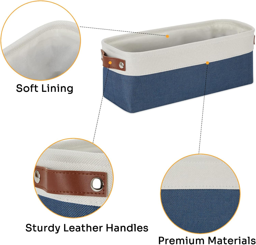 DULLEMELO Toilet Paper Baskets for Storage 15"x6"x5.5" Small Rectangular Baskets for Towels [2 Pack] Collapsible Fabric for Organizing Closet,Shelf,Toys (White&Blue)