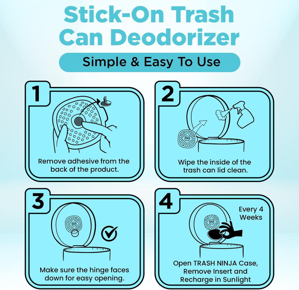 Trash Ninja Trash Can Deodorizer – Stick-On Air Freshener with Activated Charcoal and Fresh Ocean Scent for Kitchen, Bathroom, Fridge, Dumpster, and Trash Compactor Smell Removal
