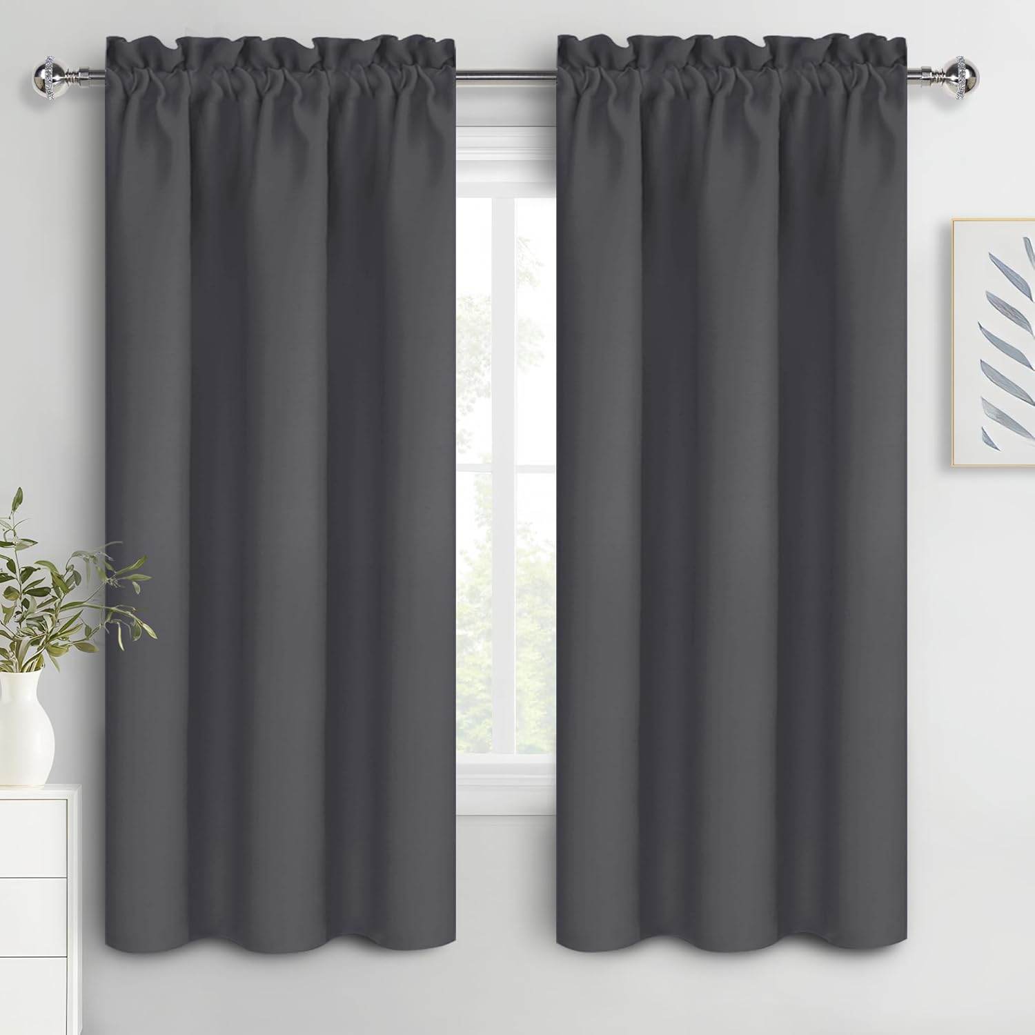 DWCN Blackout Curtains for Bedroom 63 Inch Length 2 Panels Set, Solid Thermal Insulated Energy Saving Rod Pocket Window Treatment Curtains Blackout Drapes (W38 x L63 Inch, Dark Grey)