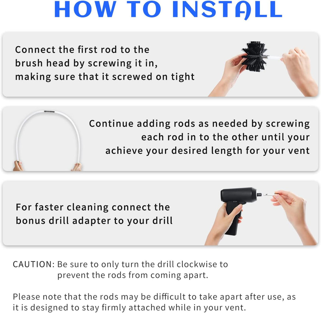 HOKLNUSE Dryer Vent Cleaner Kit Chimney Sweep Cleaning Tools Pellet Stove Cleaner Kit Air Dryer Duct Fireplace Brushes for Easy Lint Cleaning with 4" and 6" Brush Heads (Heavy Duty, 30Feet)