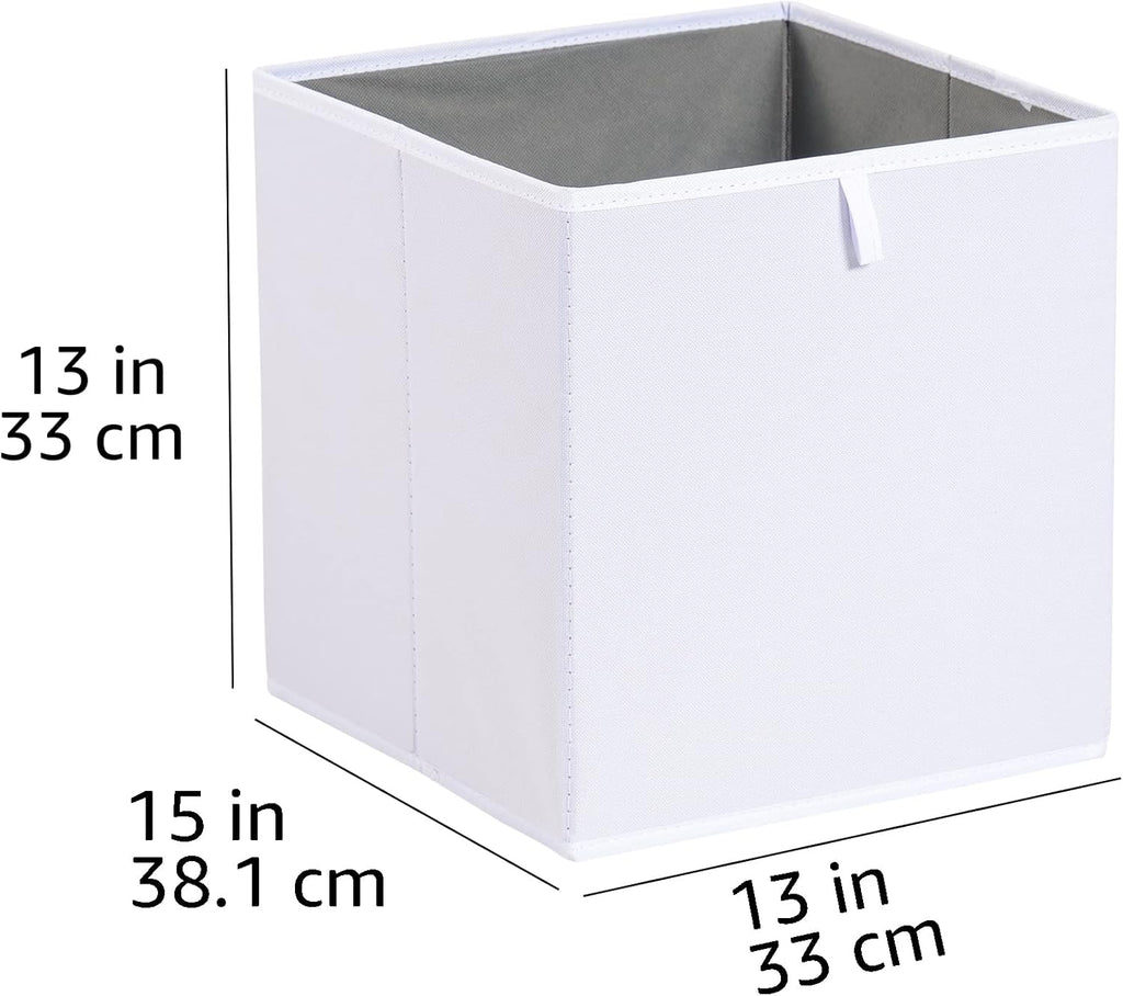 Amazon Basics Cube Organizer Bins, Collapsible Storage Baskets for Shelves, White, Pack of 6, 13x15x13"