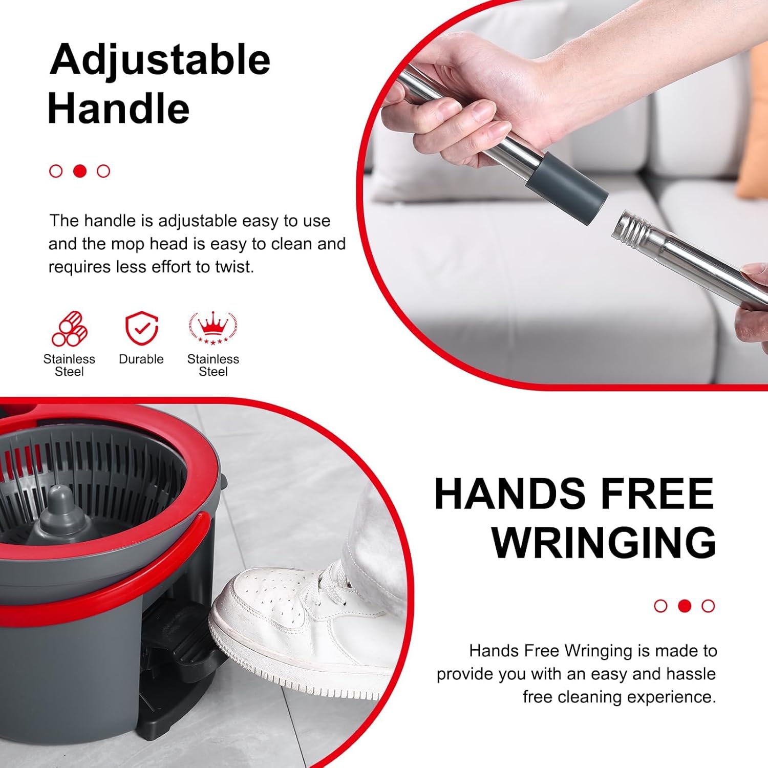 360° Spin Mop and Bucket Set Quick-Dry Technology,Mop and Bucket with Wringer Set for Home & Kitchen,Wet/Dry Floor Cleaning Kit with 4 Microfiber Mop Heads & Adjustable Handle