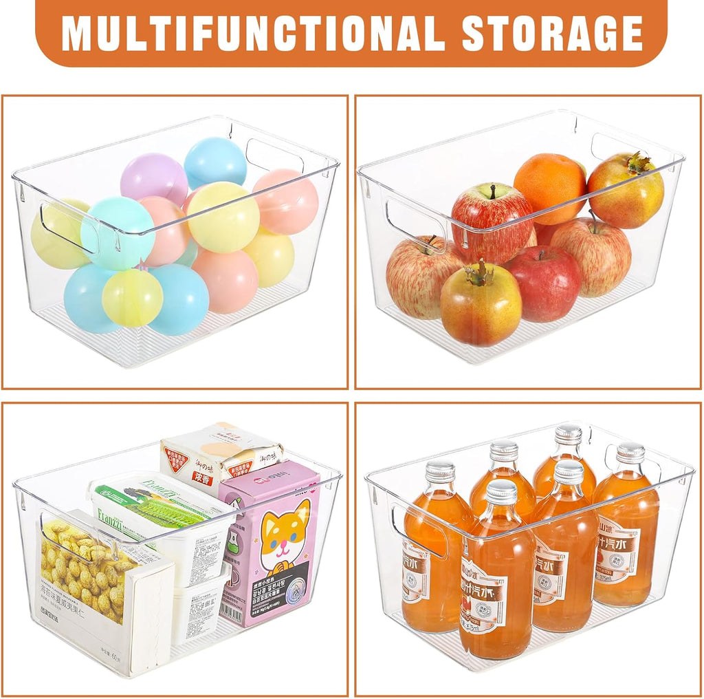 12 Pack Large Clear Plastic Storage Bins,Plastic Containers with Handle for Pantry Organizer and Storage,Perfect for Kitchen,Fridge,Cabinet, Closet,Bathroom Under Sink Storage
