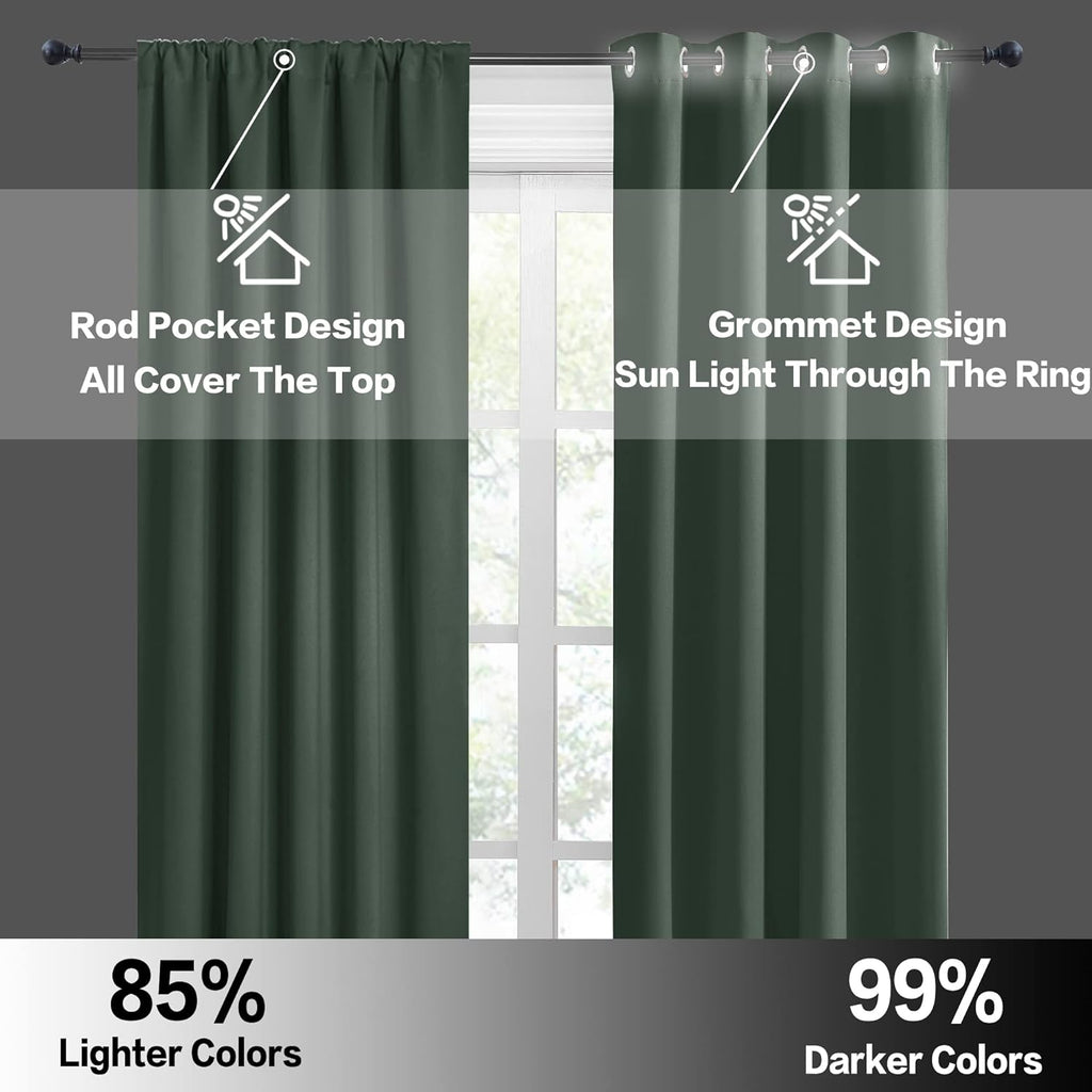 RYB HOME Small Curtains for Bathroom Windows, Blackout Blinds Shades for Bedroom Dorm Storage Cabinet Door Basement Farmhouse Decor, W 34 x L 36 inches, Dark Green, 2 Panels