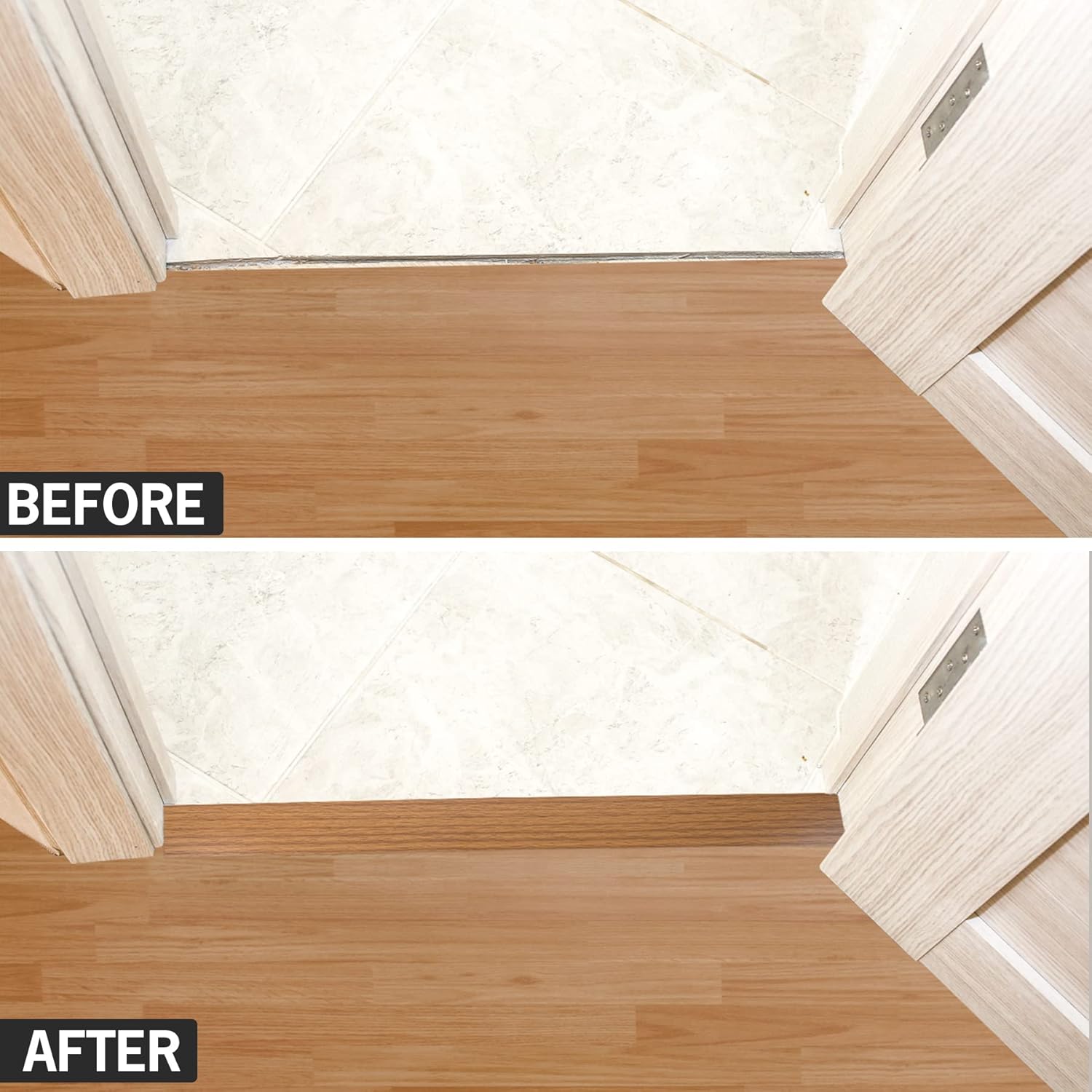 16.4Ft Floor Transition Strip Self Adhesive Vinyl Cover Floor Strip Flat Divider Transition Strip Wood Grain Design for Laminate Floor Gaps and Doorway Transitions (16.4Ft x 2 Inch, Light Brown)