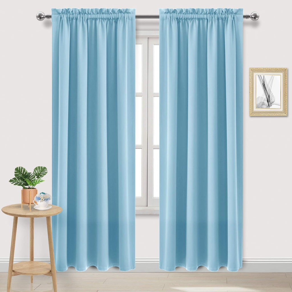 DWCN Blackout Curtains Room Darkening Thermal Insulated Bedroom Curtains Window Curtain Panels, 52 x 84 inches Long, Set of 2 Light Blue Rod Pocket Drapes
