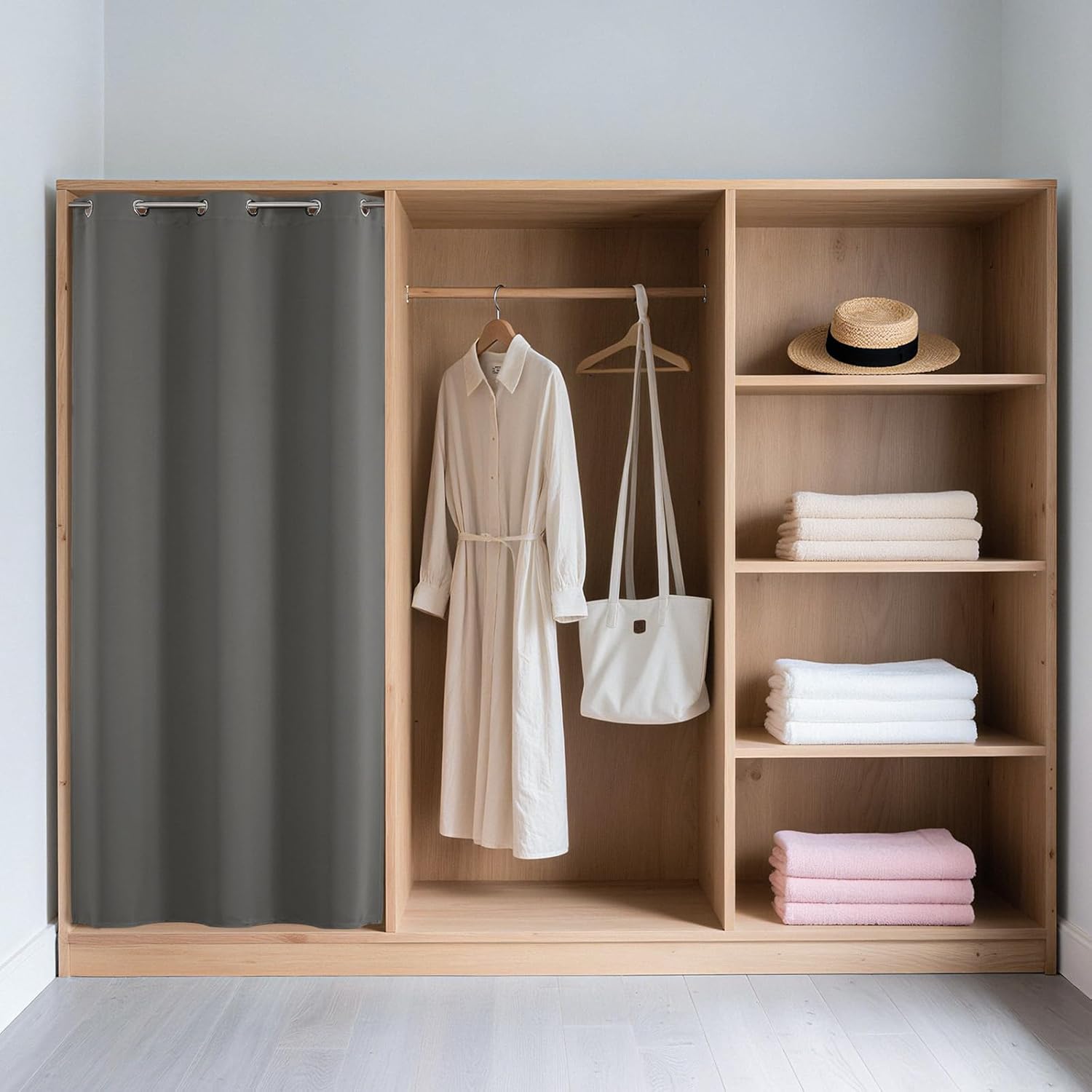 Joydeco Blackout Door Curtain for Doorway Privacy 72 Inches Long, Grommet Closet Curtain for Open Closet, Room Divider for Bedroom Living Room (Light Grey, 52Wx72L, 1 Panel)