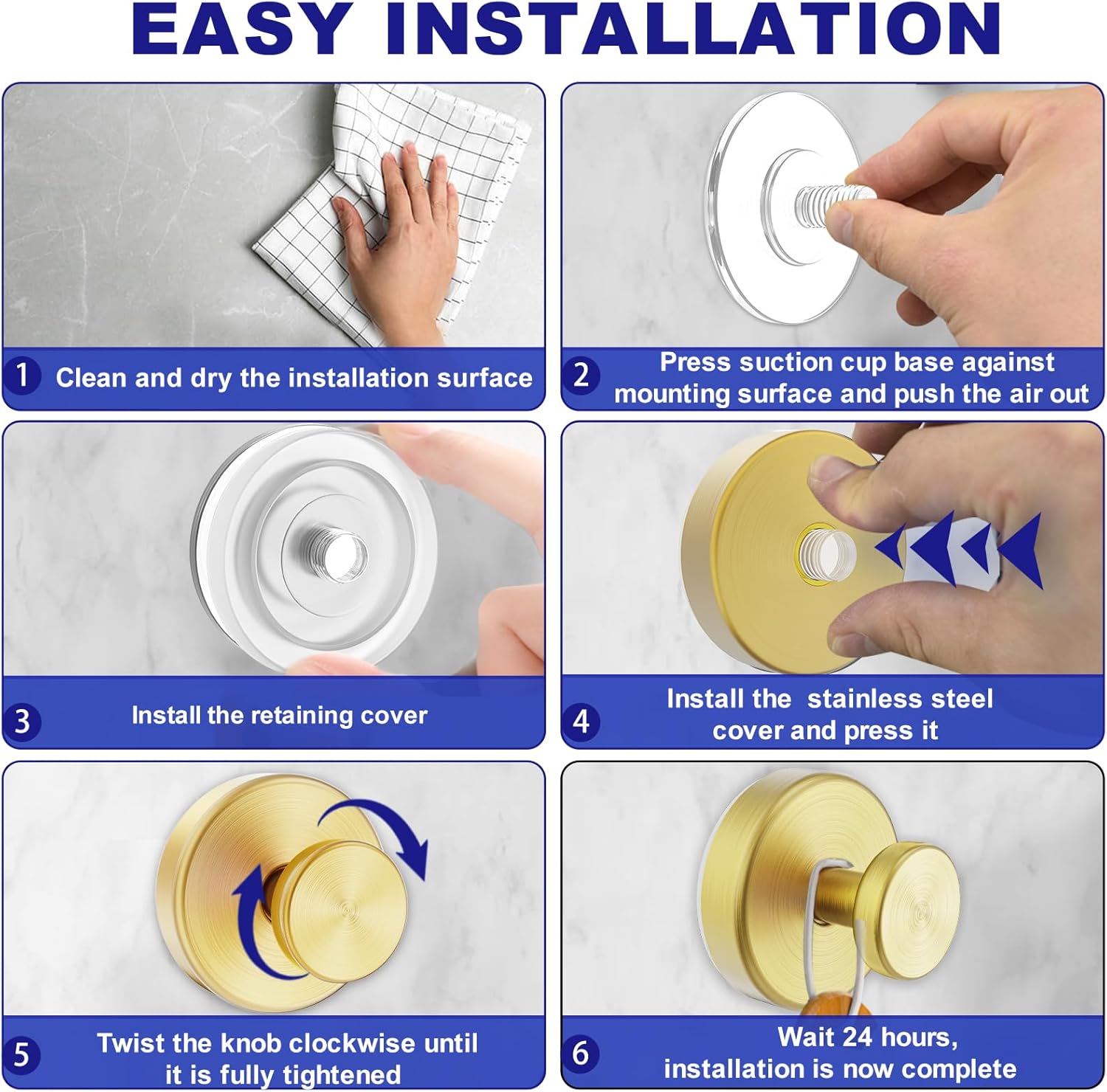 Suction Cup Hooks for Shower, Towel Hooks for Bathroom Window Glass, Bath Robe Looafh Hook for Hanging - 2 Pack, Gold