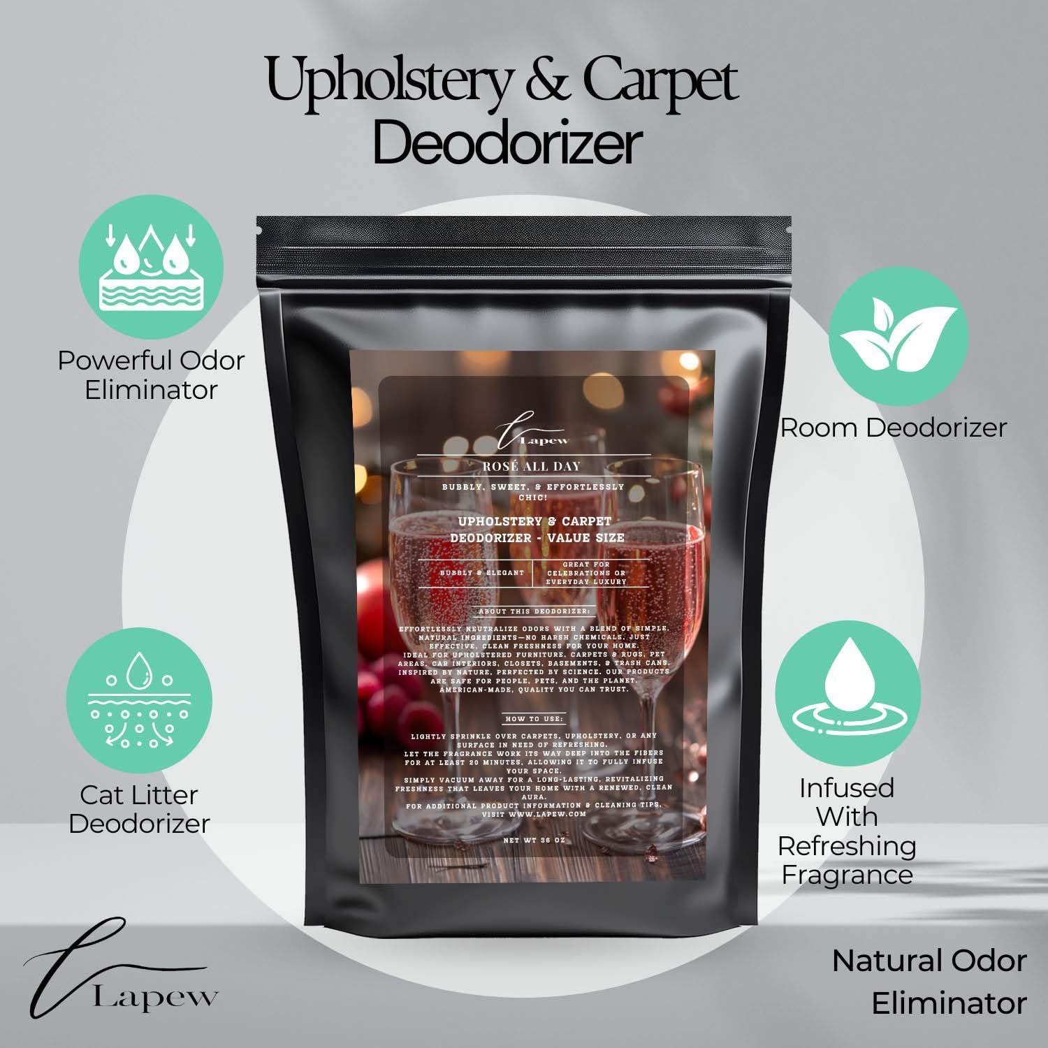 Rosé All Day Carpet Freshener Powder Refill 36 oz | Powerful Odor Eliminator for Home | Upholstery Deodorizer | Carpet Deodorizer | Pet Urine | Cat Litter Box