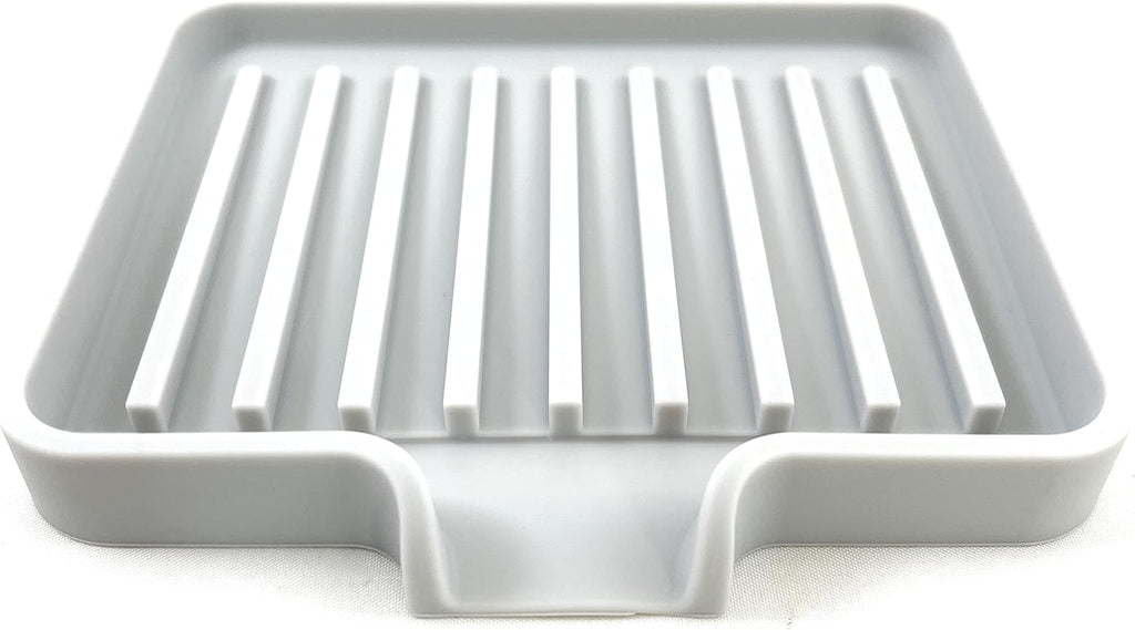 Happitasa Silicone Soap Dish Tray and Sponge Holder with Drain Chute, Pack of 2 | Bathroom and Kitchen Sink Organizer Caddy (Light Grey, 5.2"x4", 7.2 Ounces)