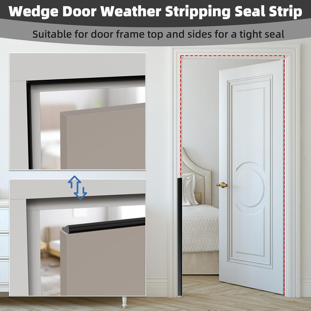 118" Wedge Weather Stripping Door Seal Strip for Door Frame & Window,Self Adhesive Window Insulation Draft Stopper Seal for Winter,Gray Foam Door Gap Filler for Soundproofing Light Blocker,Black