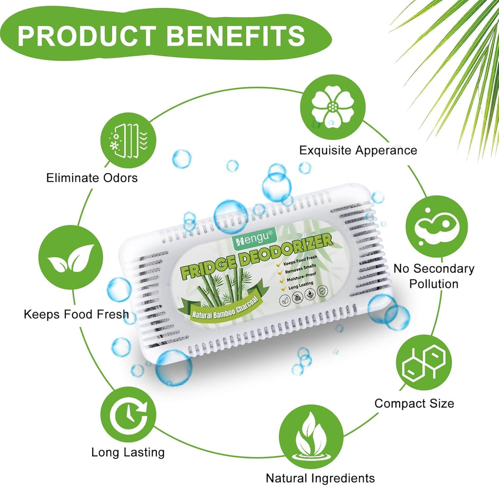 Hengu Fridge Deodorizer, (6 Pack) Fridge Odor Eliminator Natural Activated Charcoal More Effective Fridge Deodorizer Odor Eliminator Than Baking Soda, Smell Eliminator for Refrigerator & Freezer