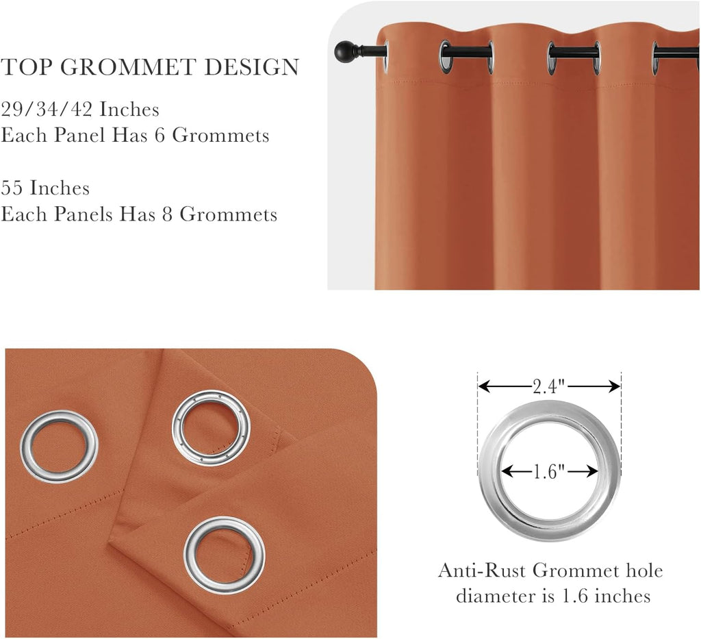 PONY DANCE Burnt Orange Short Blackout Curtains 36 inch Length for Kitchen, Privacy Small Black Out Grommet Half Window Drapes for Bathroom Cabinet Camper RV Bunk(W42 x L36 inch, 2 Panels)