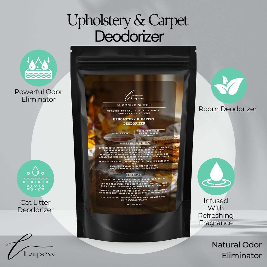 Almond Biscotti Carpet Freshener Powder: Powerful Odor Eliminator for Home, Upholstery Deodorizer, Carpet Deodorizer, Pet Urine, Cat Litter Box - Nutmeg & Spice Fragrance