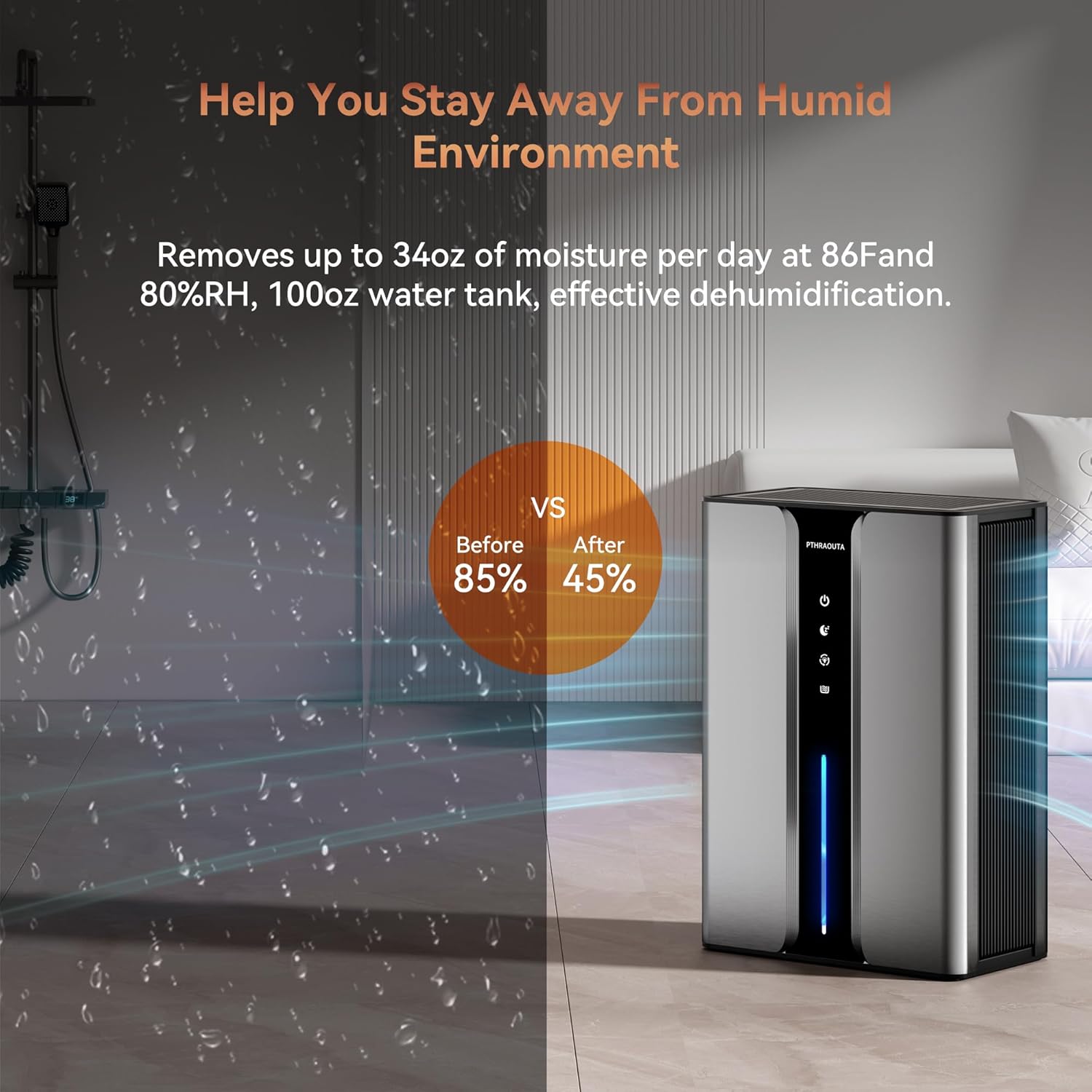 95oz Home Dehumidifier, (950 sq.ft) Quiet dehumidifier for Bedroom Bathroom with Drain Hose, with Air Reusable Filter Indoor deshumidificador for Basement RV Closet