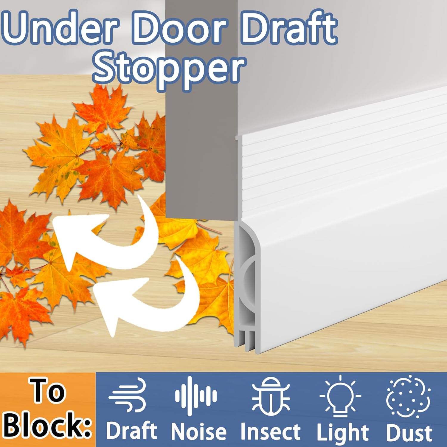 Under Door Draft Stopper, Self-Adhesive Door Sweep for Bottom of Door, Weather Stripping Doors Seal Soundproofing Insulation Strip, Doors Bottom Gap Blocker for Exterior/Interior (1M, White)