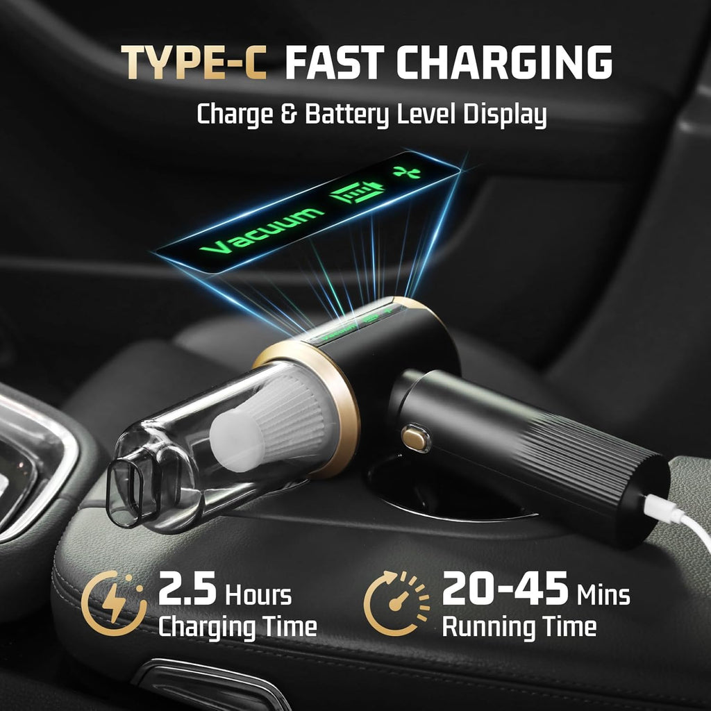 Car Handheld Vacuum Cordless: Car Vacuum Cleaner with 16000Pa Ultra-Strong Suction, Brushless Motor & HEPA Filter - Lightweight Design for Drivers and Office Workers- Matte Black