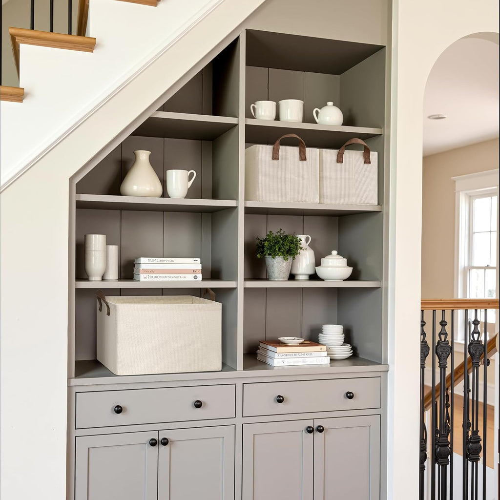 StorageWorks Storage Bins, Shelves Baskets for Organizing, Fabric Closet Organizers with Handles, Metal Frame, Beige（Texture）, 2-Pack