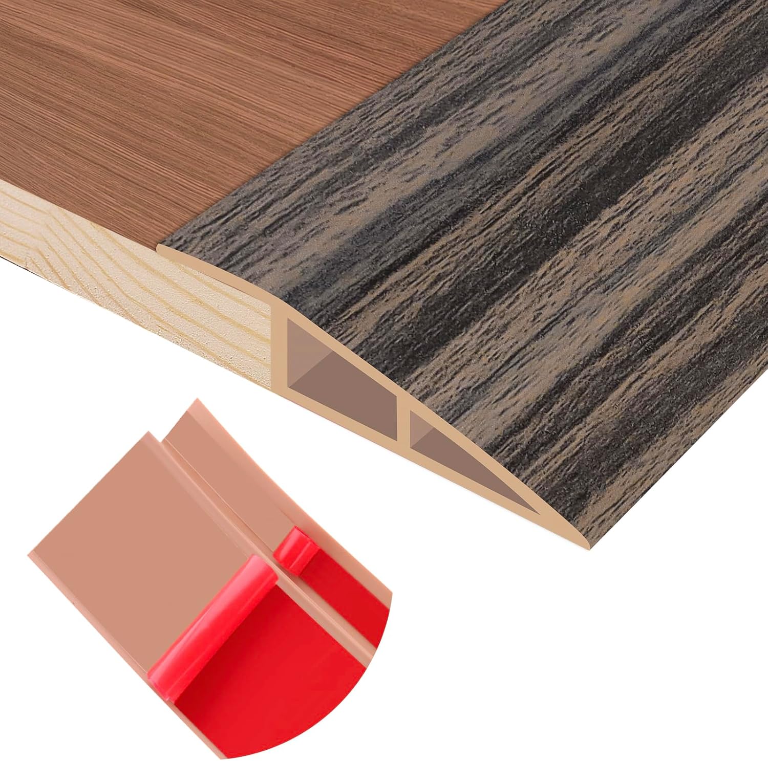 Floor Transition Strip Self Adhesive Vinyl Door Threshold for Doorways Carpet Edging Trim Overlap Edge Reducer for Laminate Floor, Carpet, Tile (Smoked Brown Wood Grain, 3/5" to 4/5", 10Ft)