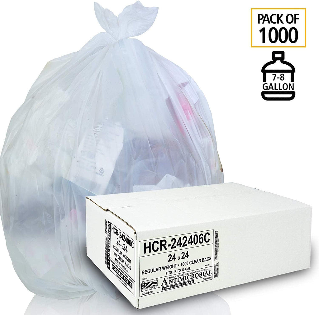 Aluf Plastics High Density Trash Bags, 10 Gallon, 1000 Count, 6 Micron (eq), 24" x 24", Clear, for Bathroom, Office, Industrial, Commercial, Janitorial, Municipal, Recycling