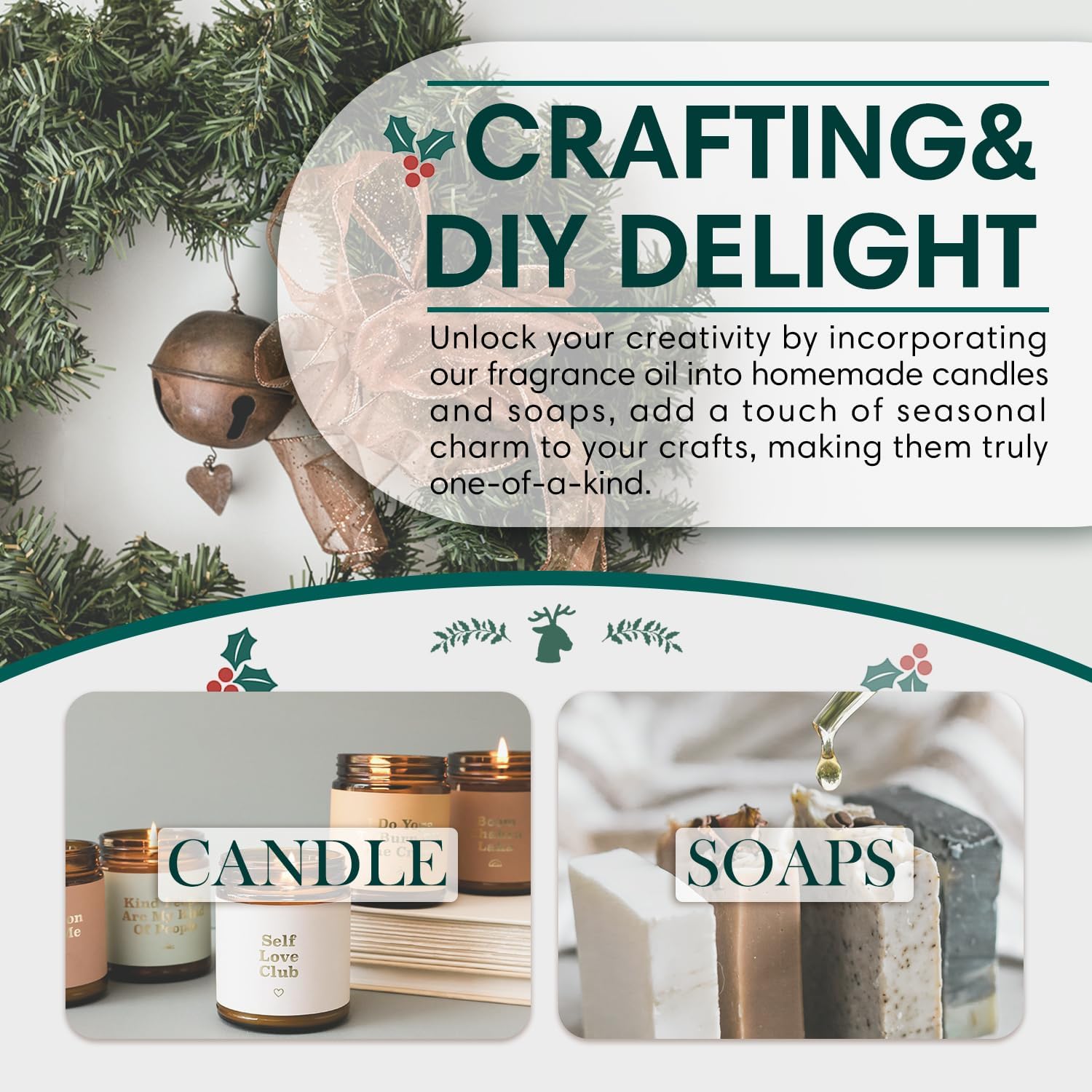 SALKING Christmas Wreath Fragrance Oil, 120ml (4 Fl Oz) Premium Essential Oils for Diffuser, Candle Scents for Candle Making, Soap Making Supplies, Diffuser Oil Scents, Holiday Gifts