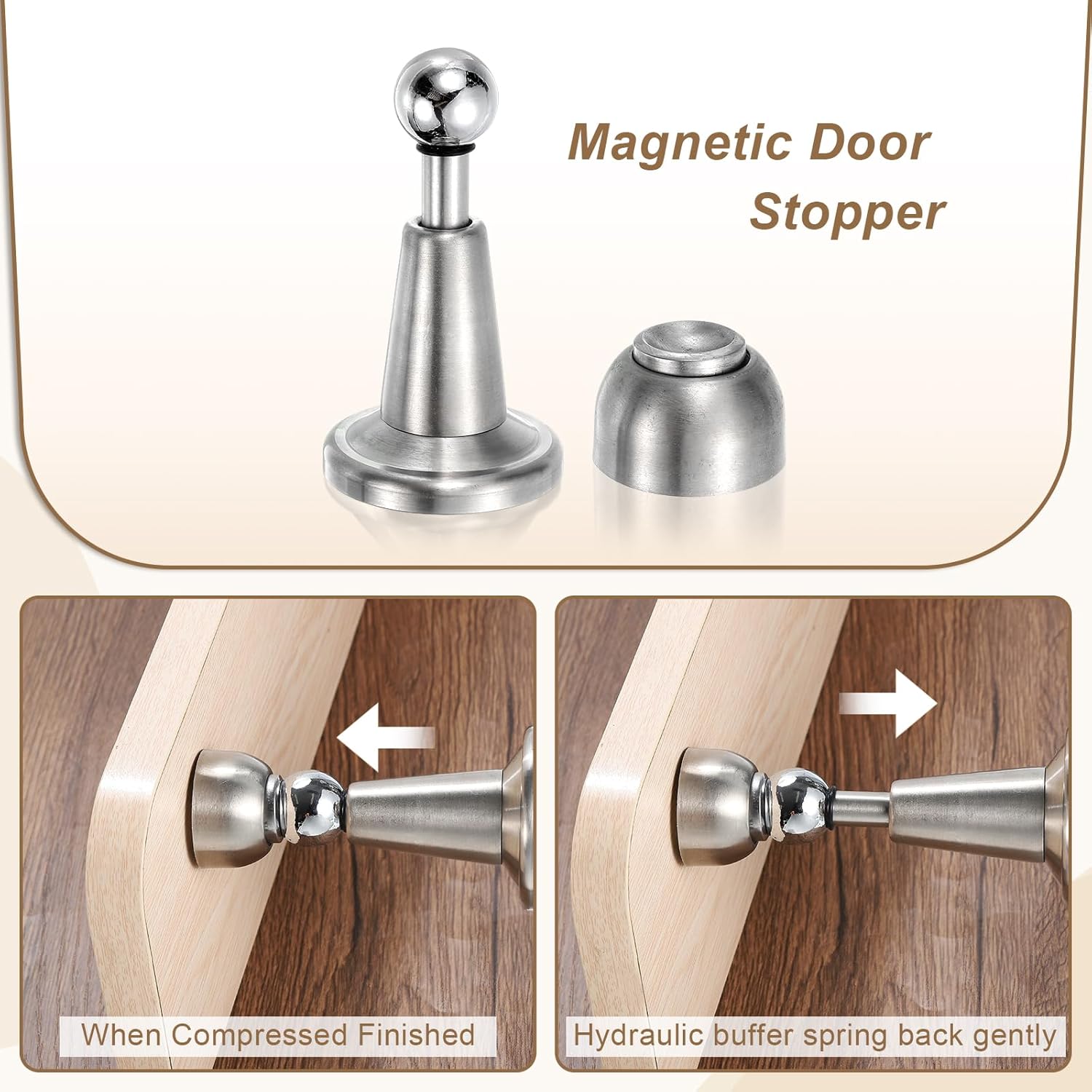 uxcell Magnetic Door Stopper, 304 Stainless Steel Magnetic Door Stop Catch, Soft-Catch Brushed Nickel Hold Door Open Wall Mount for Bottom of Door, Silver