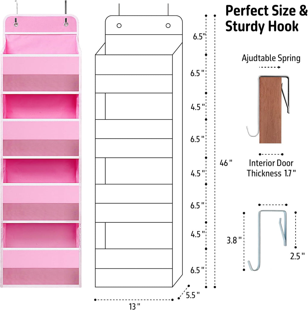 Over The Door Hanging Organizer with 4 Large Pockets – Closet, Bathroom, Nursery, Bedroom, Dorm Storage for Toys, Cosmetics, and Baby Essentials, Pink