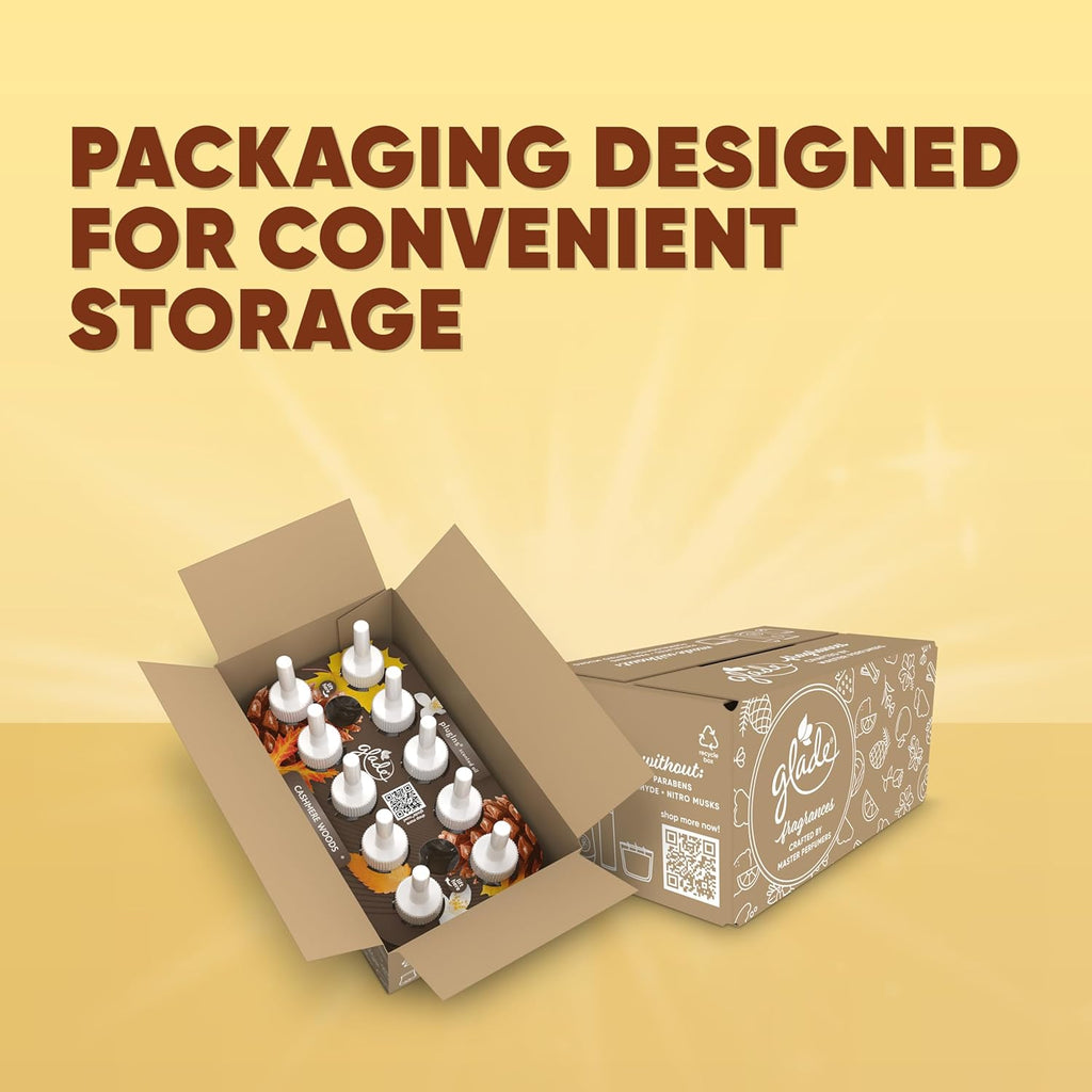 Glade PlugIns Refills Air Freshener, Scented and Essential Oils for Home and Bathroom, Cashmere Woods, 6.7 Fl Oz, 10 Count (Packaging May Vary)