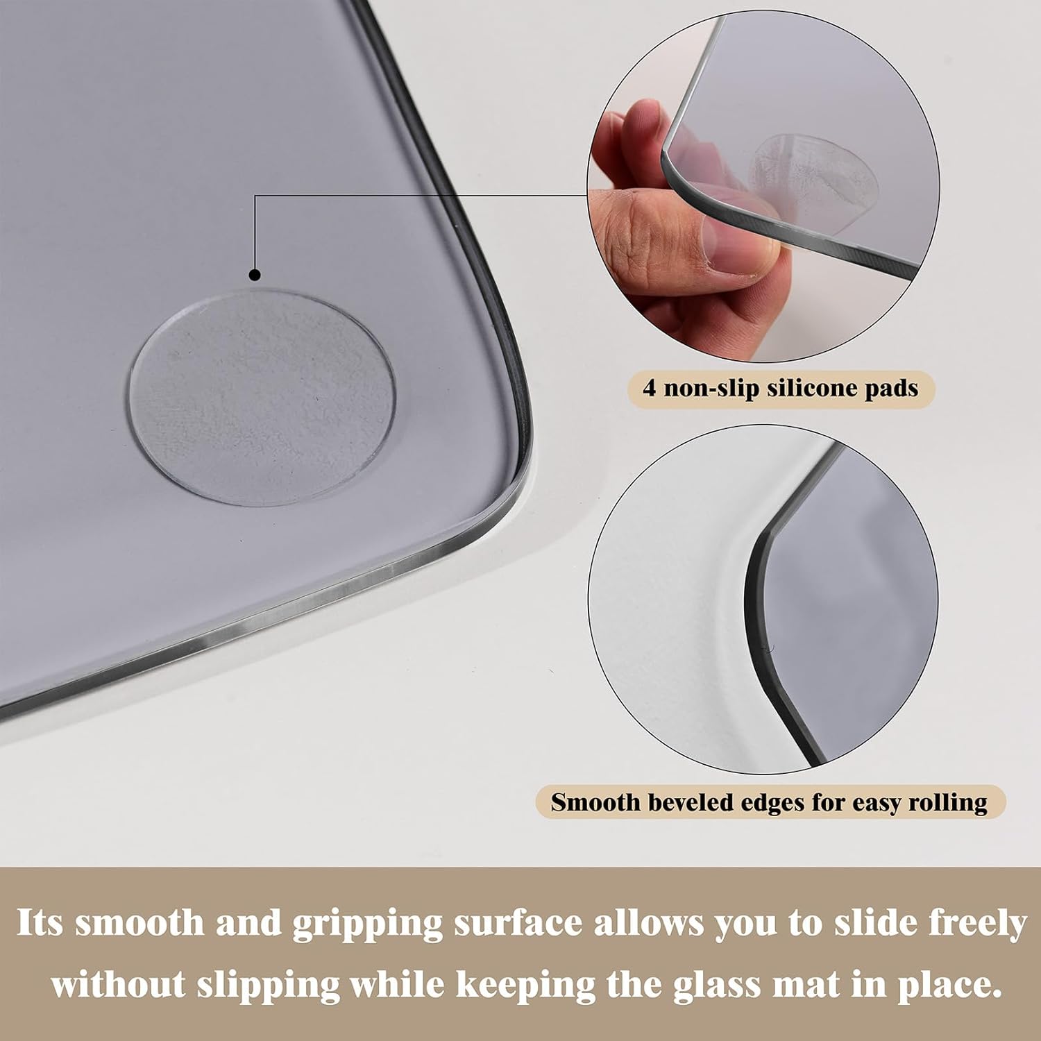 Koonmi Tempered Glass Chair Mat for Hardwood Floors & Carpets, 46" x 46“ Grey Heavy Duty Office Floor Protector with Noise-Free Gliding Shatterproof for Home Office Desk