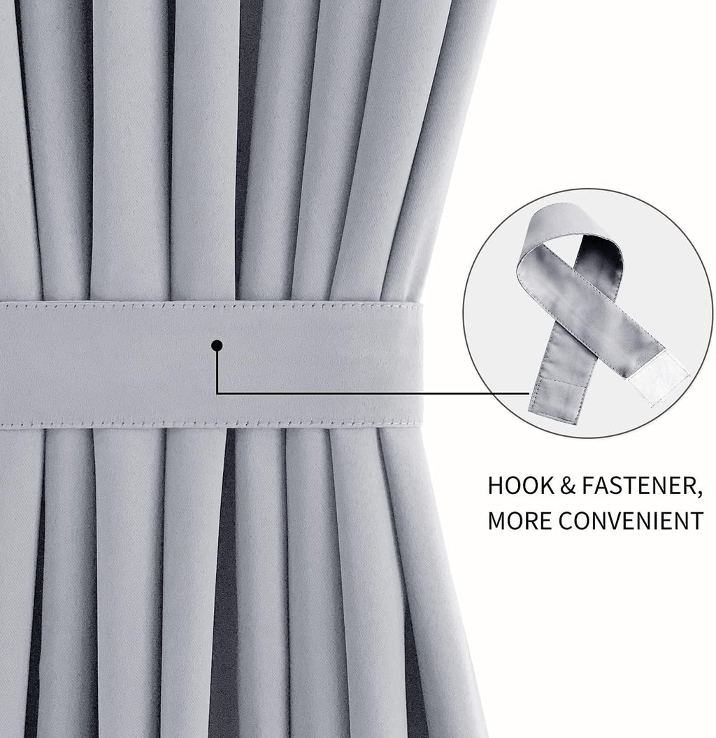 DWCN French Door Curtains – Rod Pocket Thermal Blackout Curtain for Doors with Glass Window, Kitchen and Patio Doors for Privacy, 12 X 72 Inches Long, 1 Curtain Panel with Tieback, Silver Grey