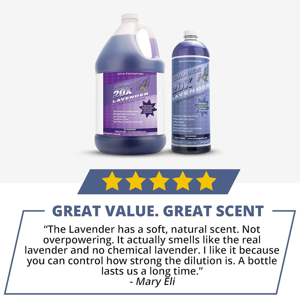 All Purpose Cleaner Concentrate - Advanage 20X The Wonder Cleaner Lavender for All Surfaces Around Bathroom, Kitchen, Oil and Grease, Multi Purpose Cleaner for Household Cleaning Solution | 128 FlOz