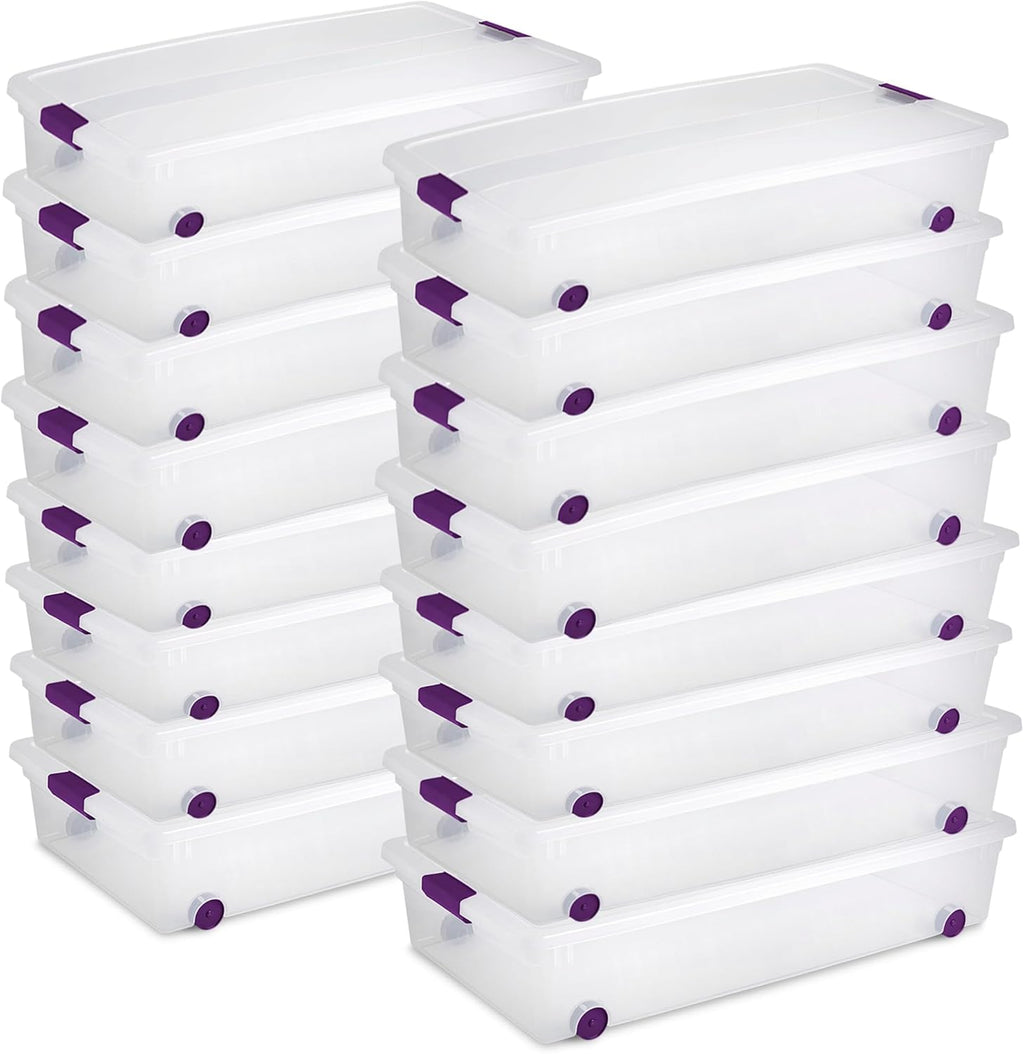 Sterilite 16-Pack 60 Quart ClearView Latch Box, Wheeled Underbed Organizer Bins with Latching Lids - Clear Plastic Organization Containers for Closet, Bedroom, Shelving Units and Everyday Home Storage