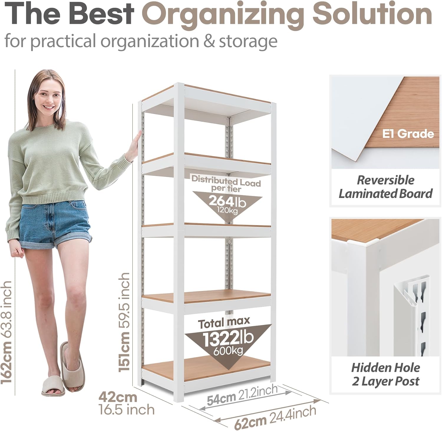 HOMEDANT House 5 Tier 24.1" W Laminated Metal Shelving Unit Adjustable Storage Utility Rack Heavy Duty Shelves Organization Multipurpose Shelf Kitchen Garage Pantry Closet 1 Pack