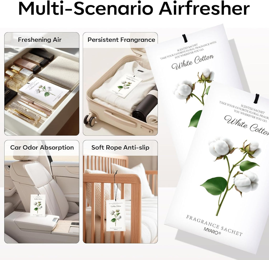 12 Packs Scent Sachets for Closet Clothes Storage - White Cotton Fragrance Long Lasting Home Air Freshener Odor Deodorizer