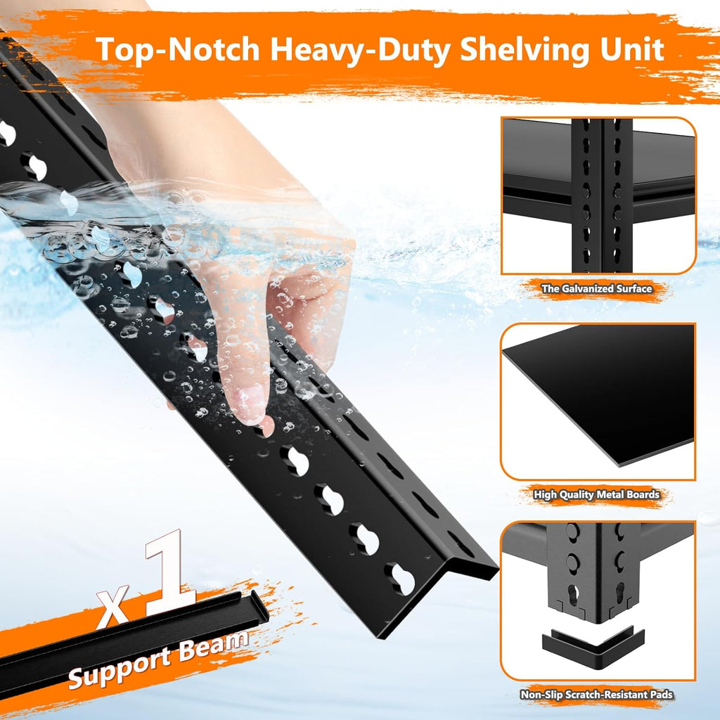 Storage Shelves Heavy Duty, 48"L x 18"W x 72"H Garage Storage Shelves Unit Loads 3700LBS, 5-tier Adjustable Metal Industrial Utility Shelf Rack for Kitchen, Laundry Room, Pantry, Warehouse, Basement