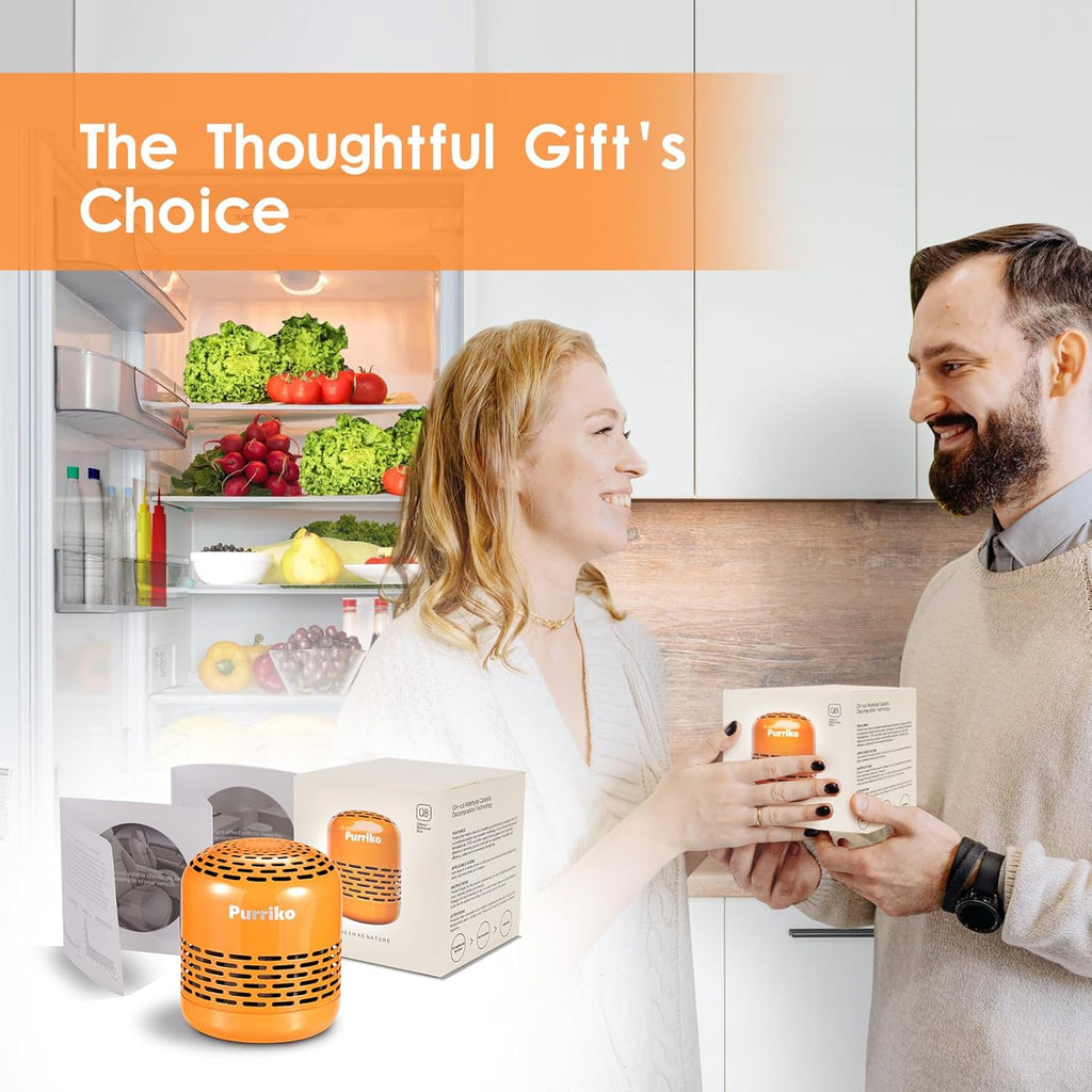 Purriko Refrigerator Deodorizer,Lasts up to 10 Years,Refrigerator Odor Eliminator,Fridge Deodorizer,More Effective Than Baking Soda Bamboo Air Purifying Bags,Orange