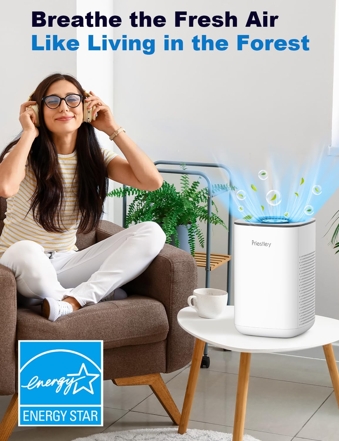 Priestley Small Air Purifiers for Home Bedroom Dorm Office Desktop, 20dB Quiet 3-in-1 HEPA Air Purifier with Essential Oil Diffuser, Air Filters Smoke, Allergies, Pet Dander, Odor, Dust