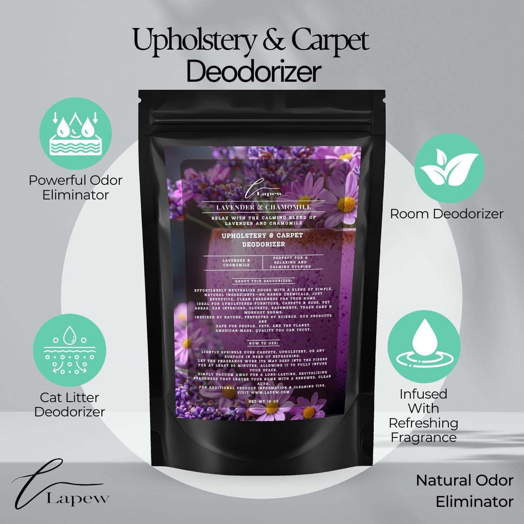 Lavender Chamomile Carpet Freshener Powder: Powerful Odor Eliminator for Home, Upholstery Deodorizer, Carpet Deodorizer, Pet Urine, Cat Litter Box - Lavender Chamomile Fragrance