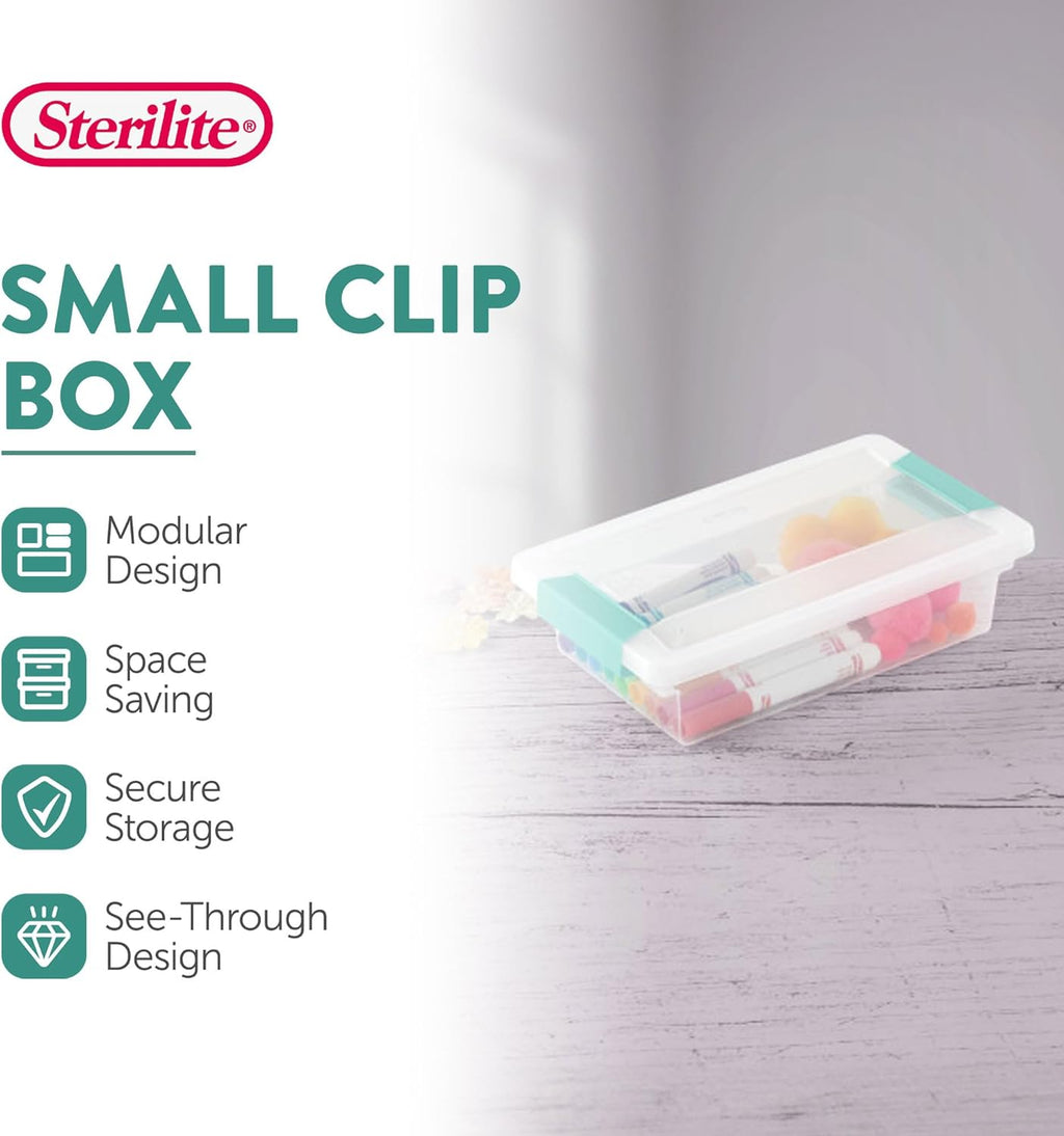 Sterilite 18-Pack Clip Box, Stackable Clear Plastic Bins with Latching Lids, Small - Writing, Arts or Crafts Supplies Storage Containers for Home, Office, Classroom and Workshop Organization