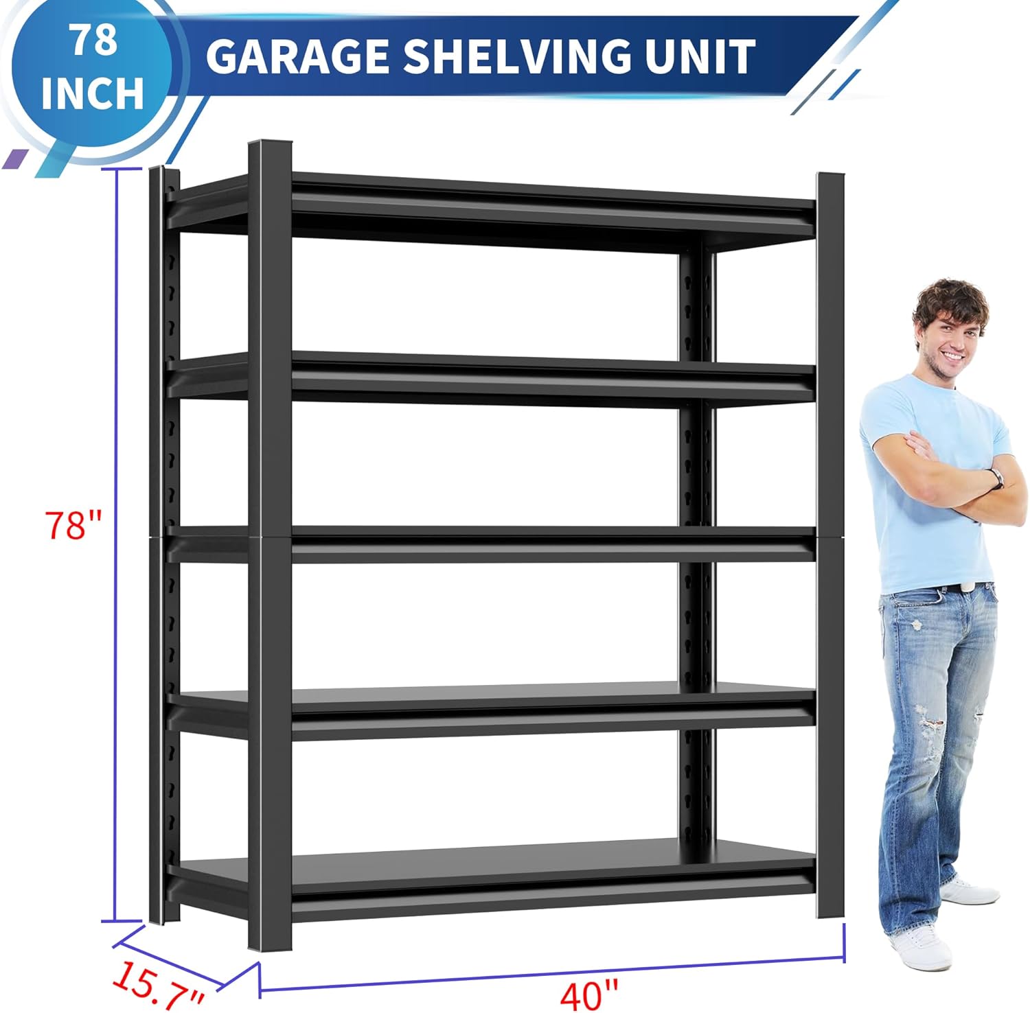 Garage Shelving Unit,2 Pieces78 HThickened Metal Shelving Units for Garage Storage Shelves Adjustable Shelves,5 Tier Industrial Shelving Shelf Metal Shelves for Storage for Warehouse Basement