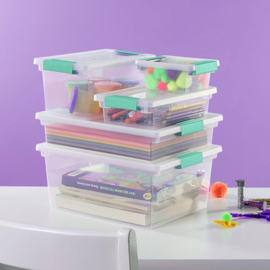 Sterilite 24-Pack Clip Box, Stackable Clear Plastic Bins with Latching Lids, Mini - Writing, Arts or Crafts Supplies Storage Containers for Home, Office, Classroom and Workshop Organization