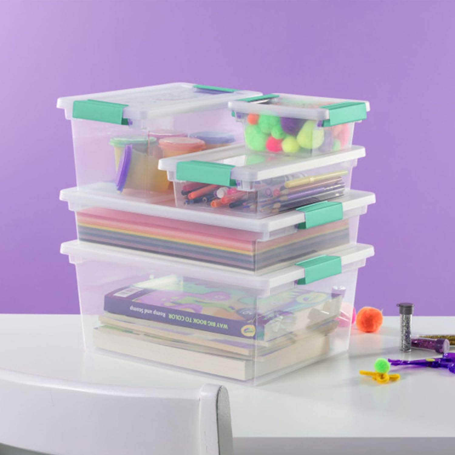 Sterilite 6-Pack Clip Box, Clear Storage for Crafts, Supplies and Office Items, Mini