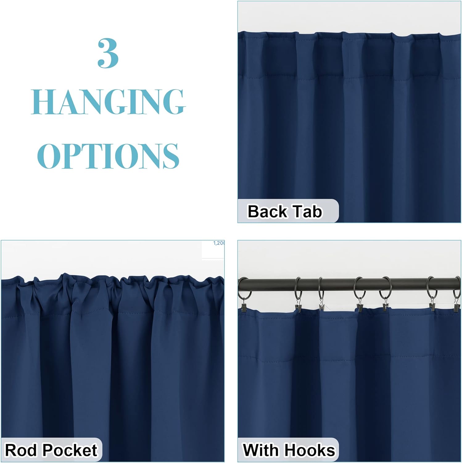 RYB HOME Blackout Curtains for Living Room, Back Tab & Rod Pocket Top Insulating Window Decor for Bedroom Dining Sliding Glass Door Home Office, W 62 x L 84, Navy, 2 Panels