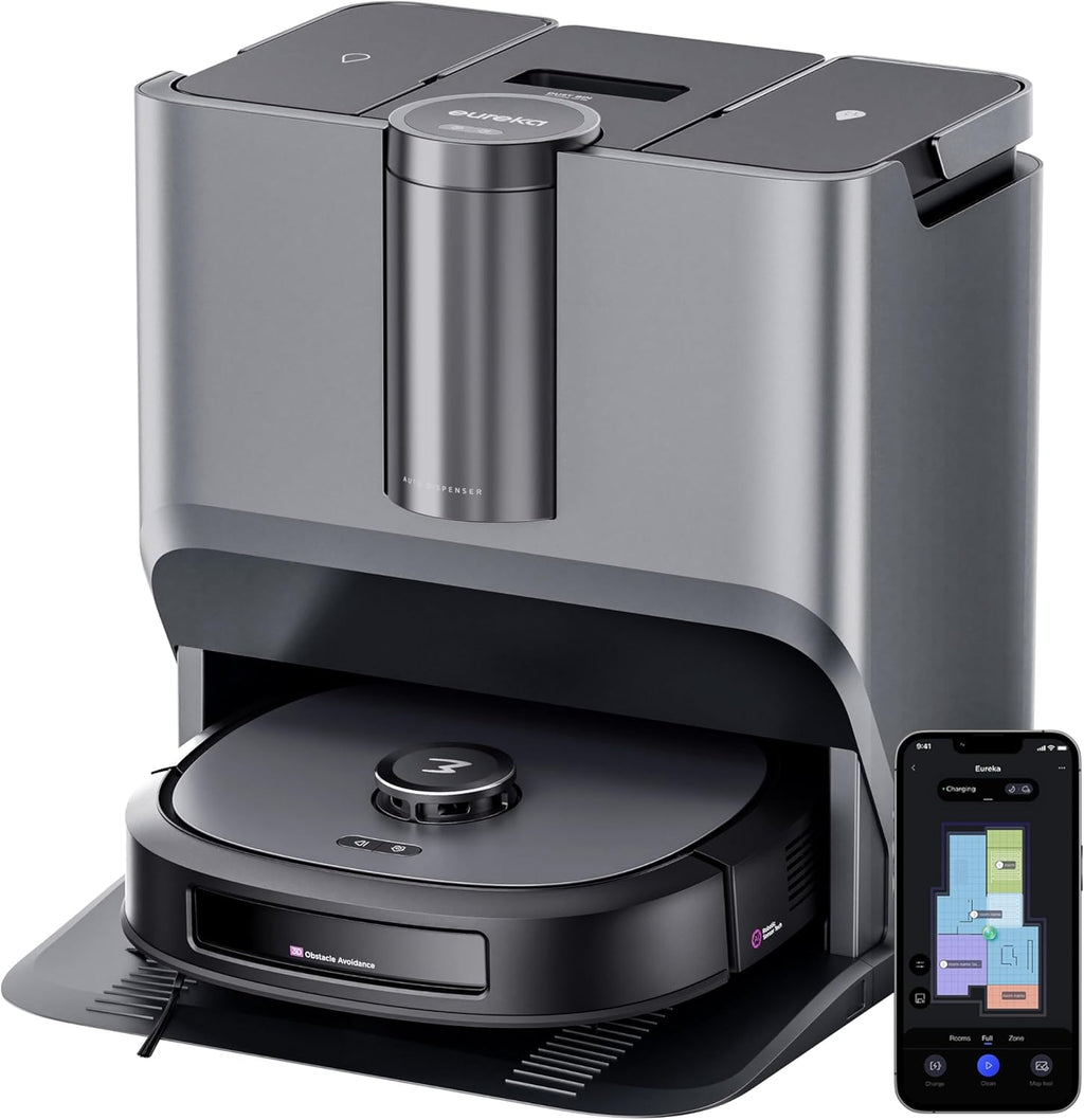 Eureka J20 Robot Vacuum Self Emptying, 8000Pa Suction, Auto Mop Washing & Hot Air Drying,3D Obstacle Avoidance, Cycling Belt-Mop Design